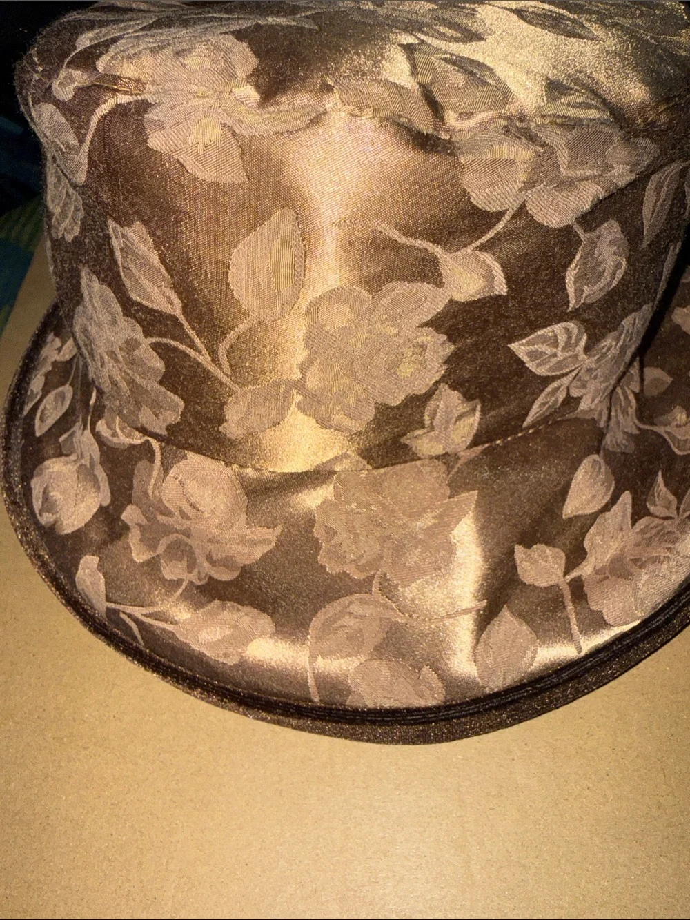 Decorative Floral Jacquard Dress Hat in Gold